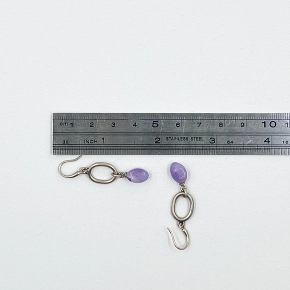 NWT -Ellen Tracy- Semi Precious Amethyst Antiqued Silver Tone Fishhook Earrings - Picture 4 of 6